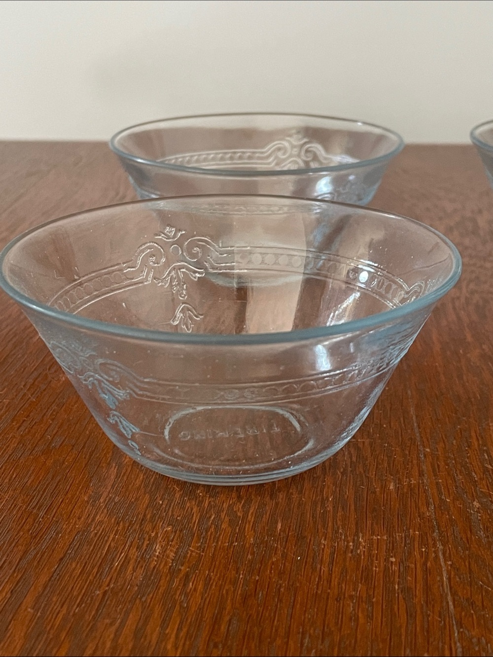 lite blue fire king  Glass Bowls with Intricate Design custard size set of 4